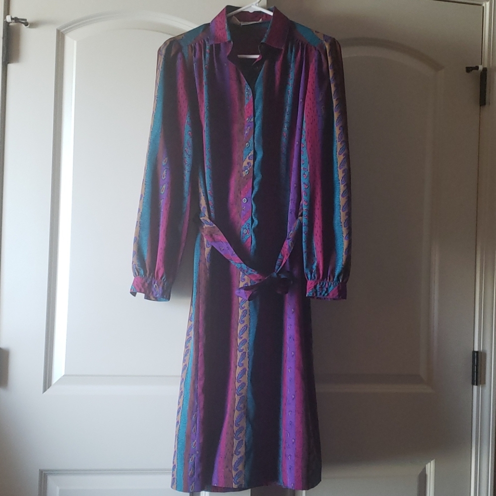 Vintage 1980's Schrader Sport Shirt Dress Sz 10
